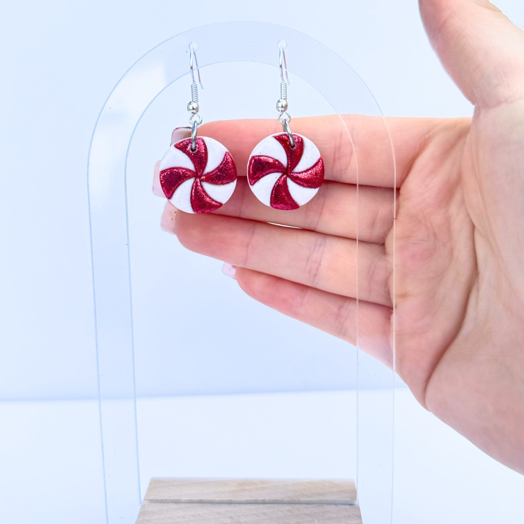Christmas Peppermint Red and White Candy Dangle Earrings