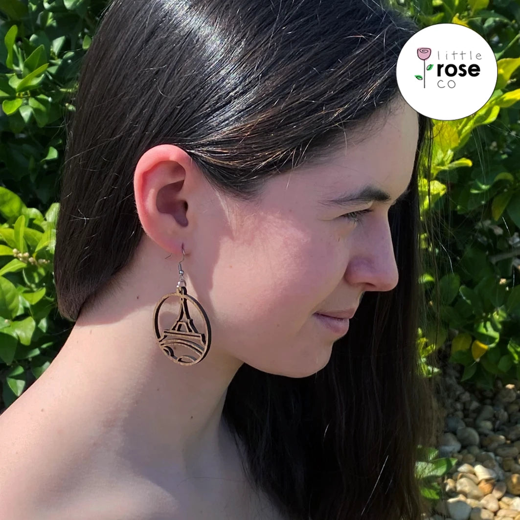 Large Walnut Eiffel Tower Earrings