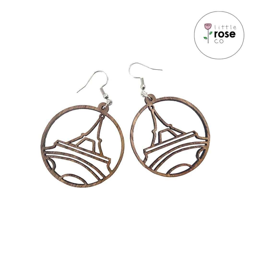 Large Walnut Eiffel Tower Earrings