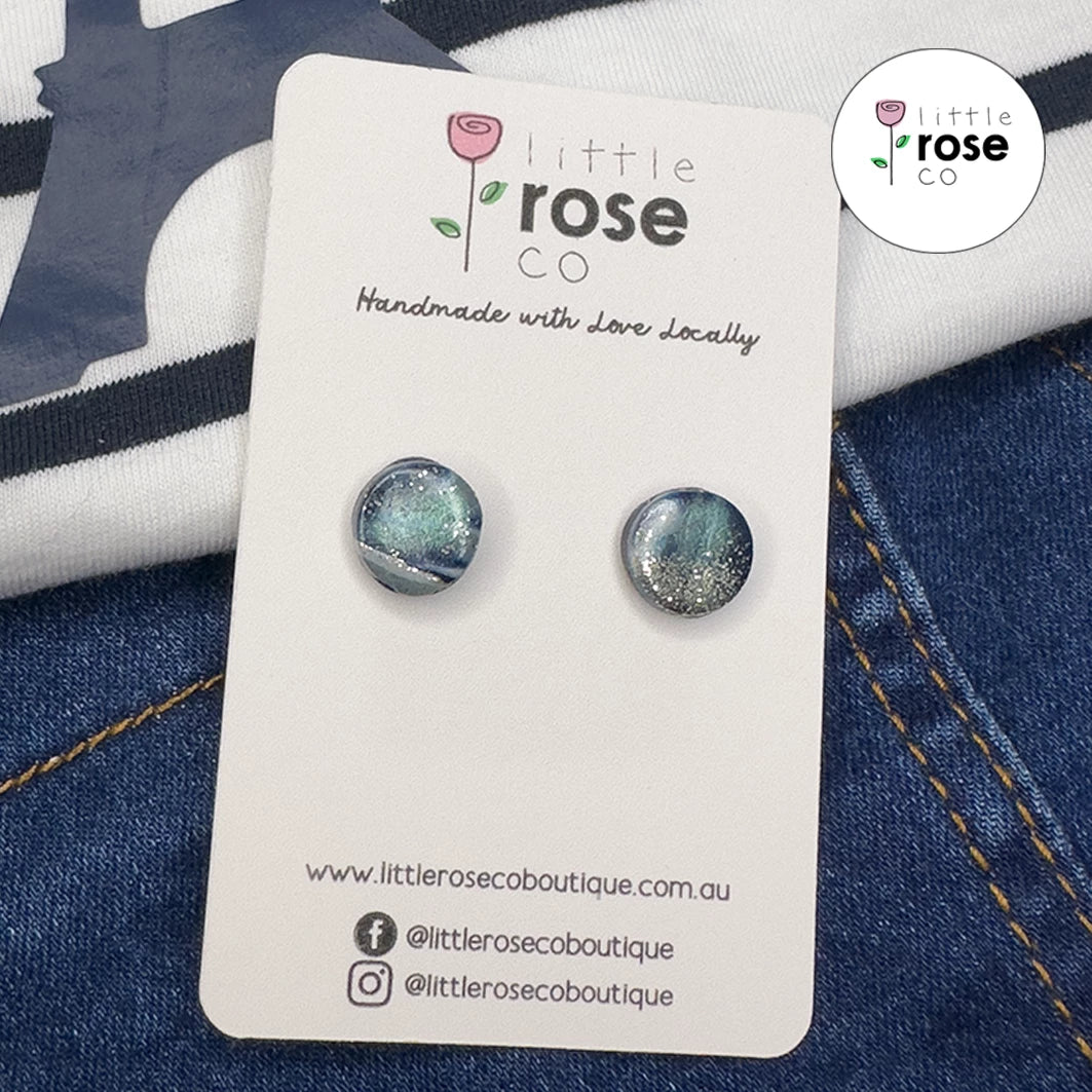 Blue and Gold Shimmer Stud Earrings