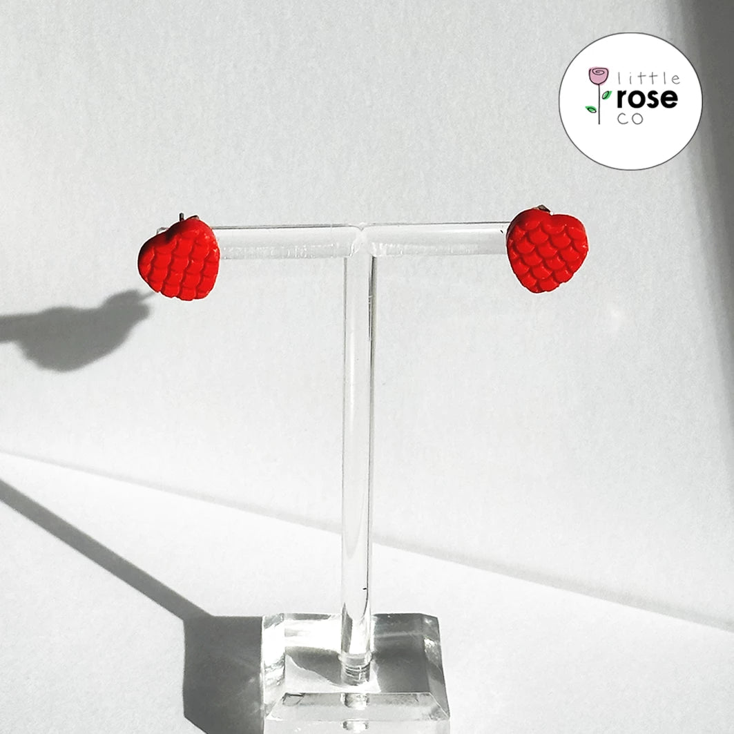 Bright Red Mermaid Heart Stud Earrings