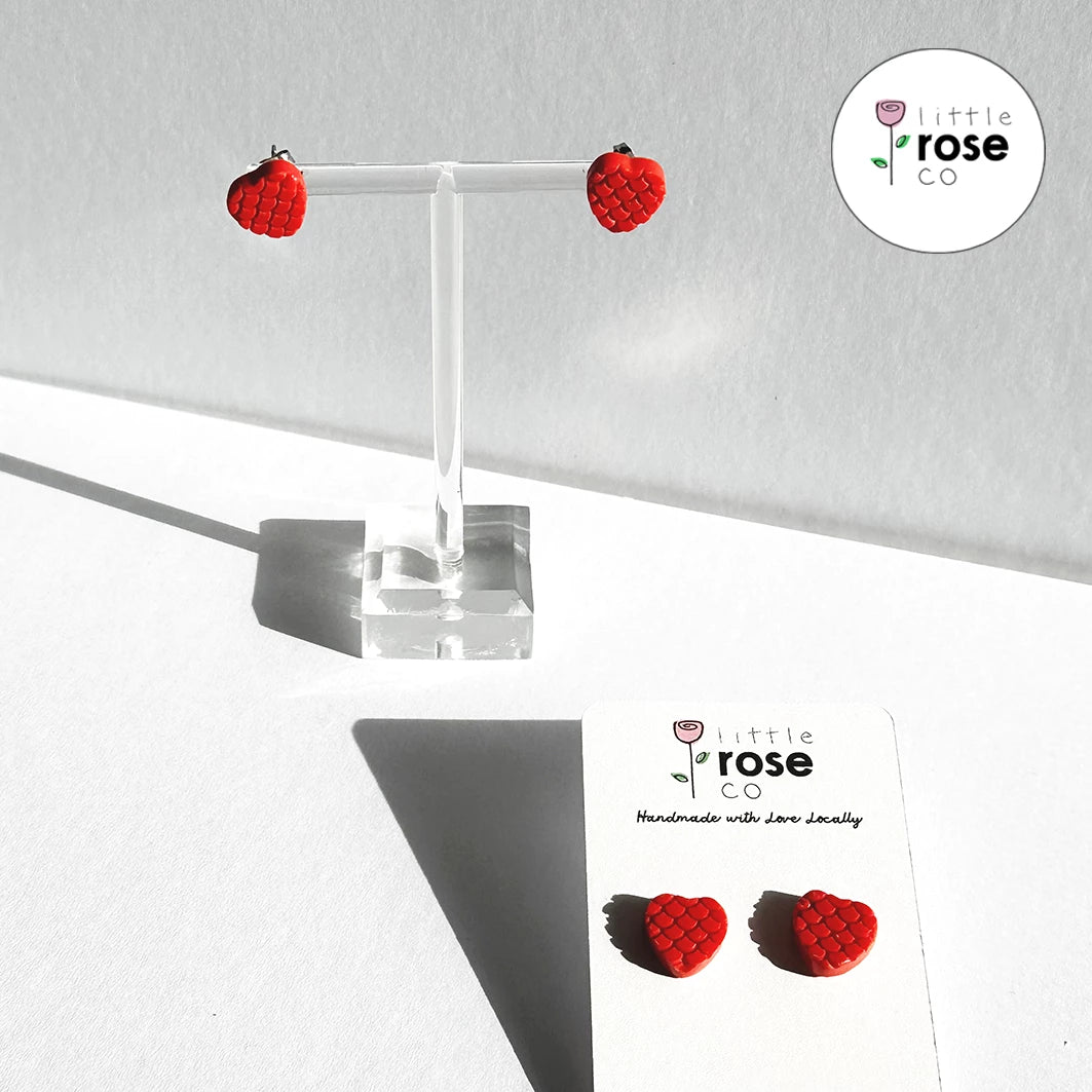 Bright Red Mermaid Heart Stud Earrings