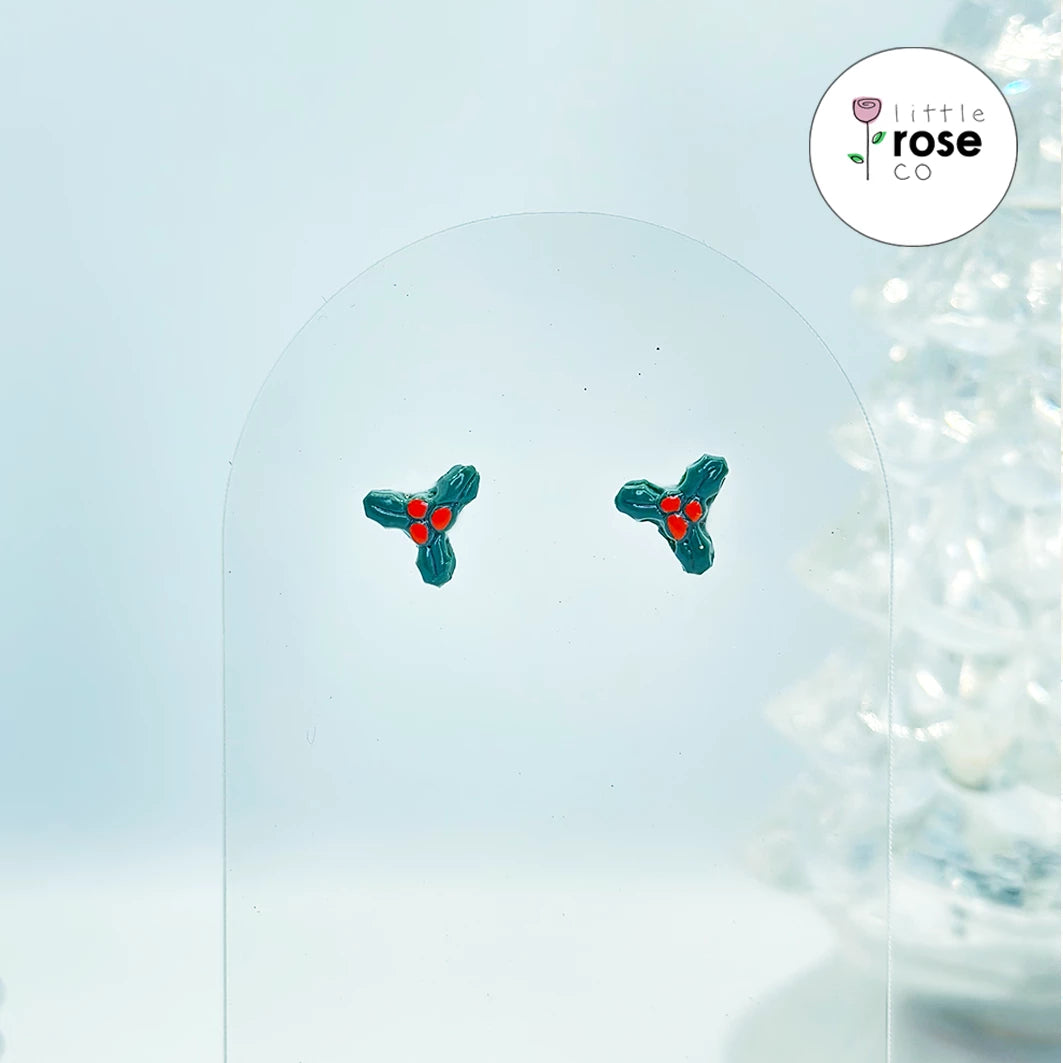 Christmas Holly Studs