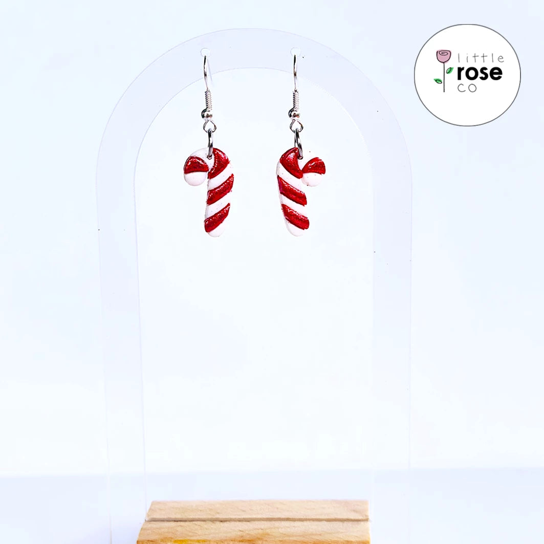 Christmas Candy Cane Red and White Dangle Earrings