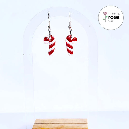Christmas Candy Cane Red and White Dangle Earrings
