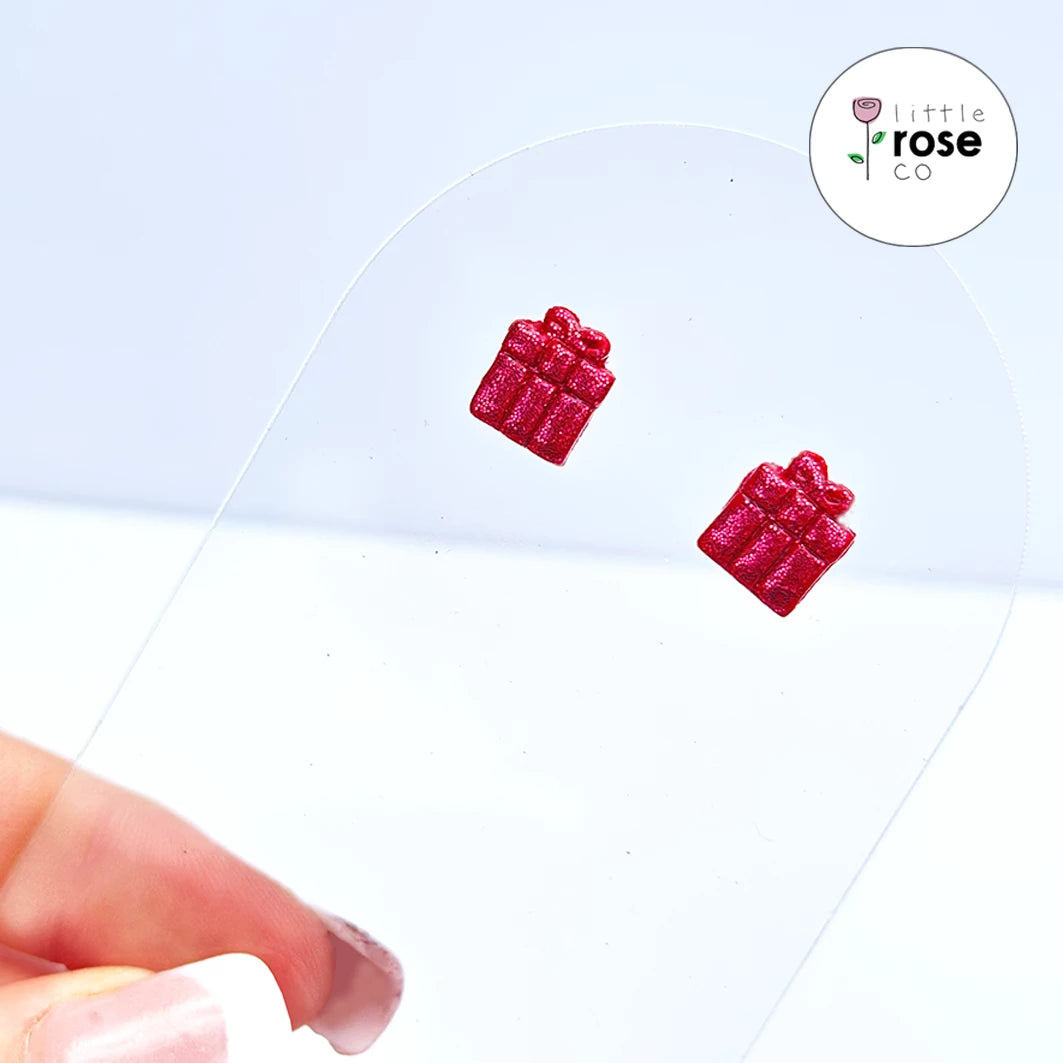 Christmas Red Shimmer Present Studs
