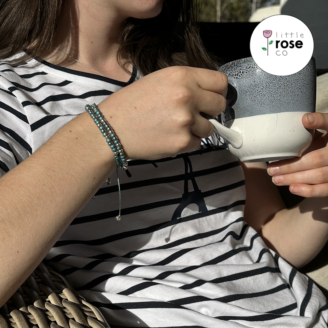 Forever Friends Teal/Silver Morse Code Bracelet Set
