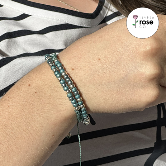Forever Friends Teal/Silver Morse Code Bracelet Set