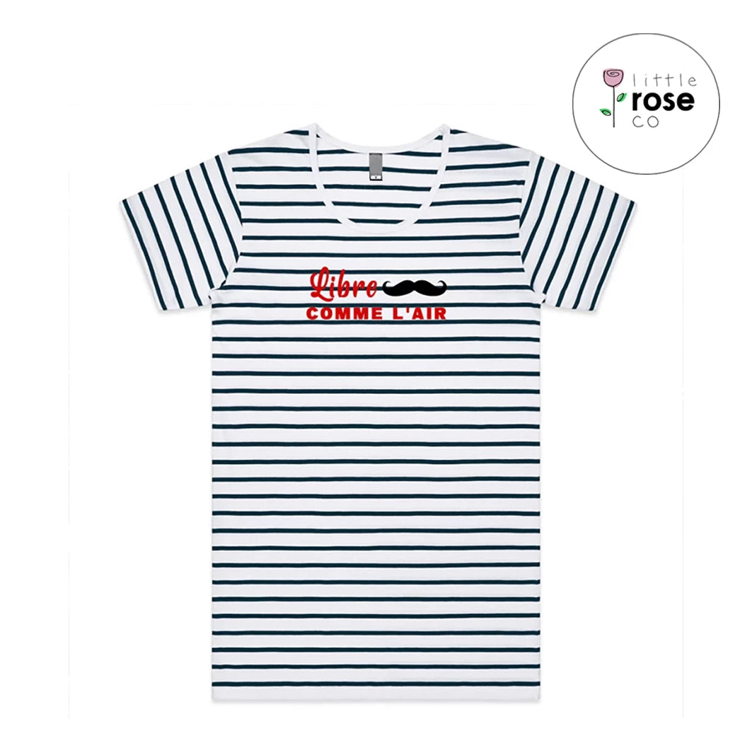 "Libre Comme l'Air" Short-Sleeve Striped Longline T-Shirt