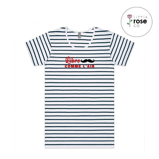 "Libre Comme l'Air" Short-Sleeve Striped Longline T-Shirt