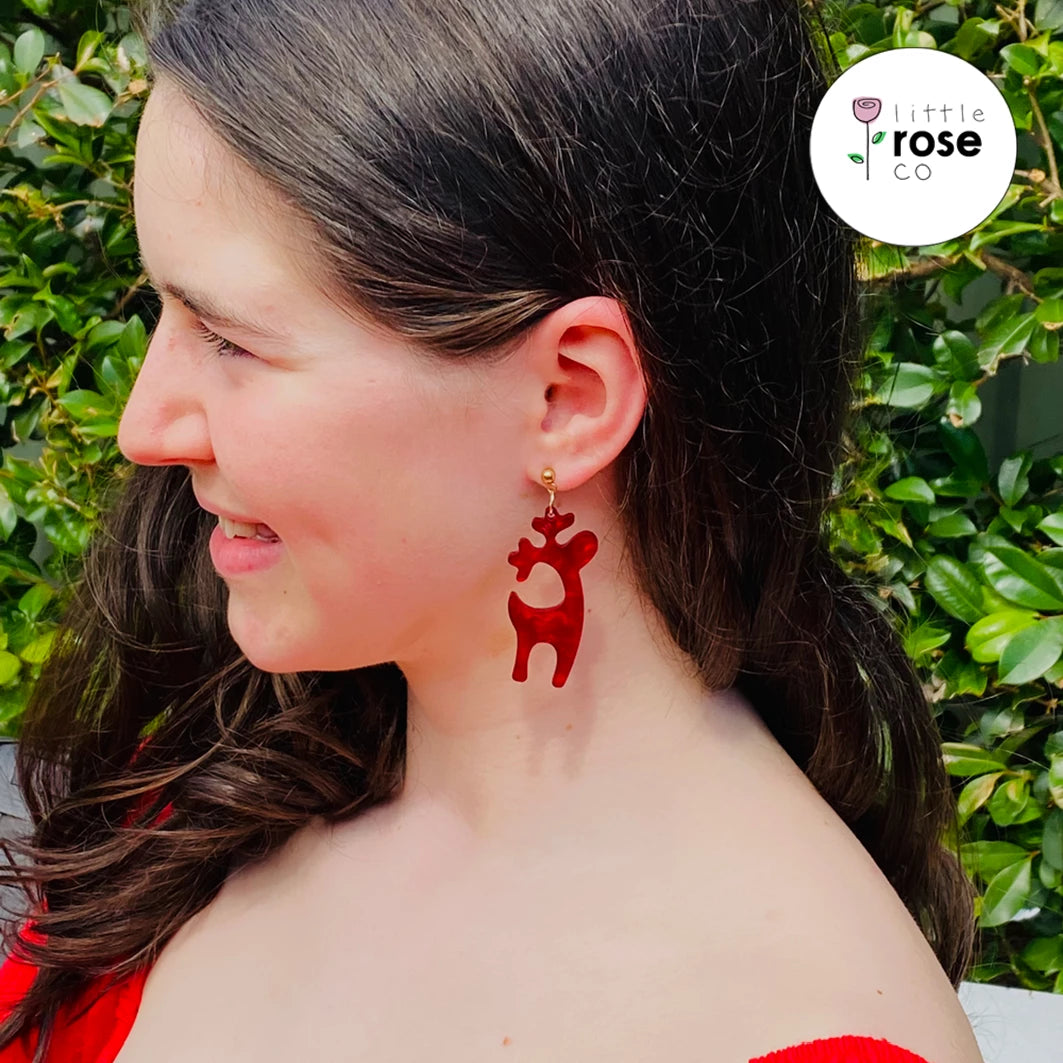 Festive Edition Red Pearl Reindeer Earrings
