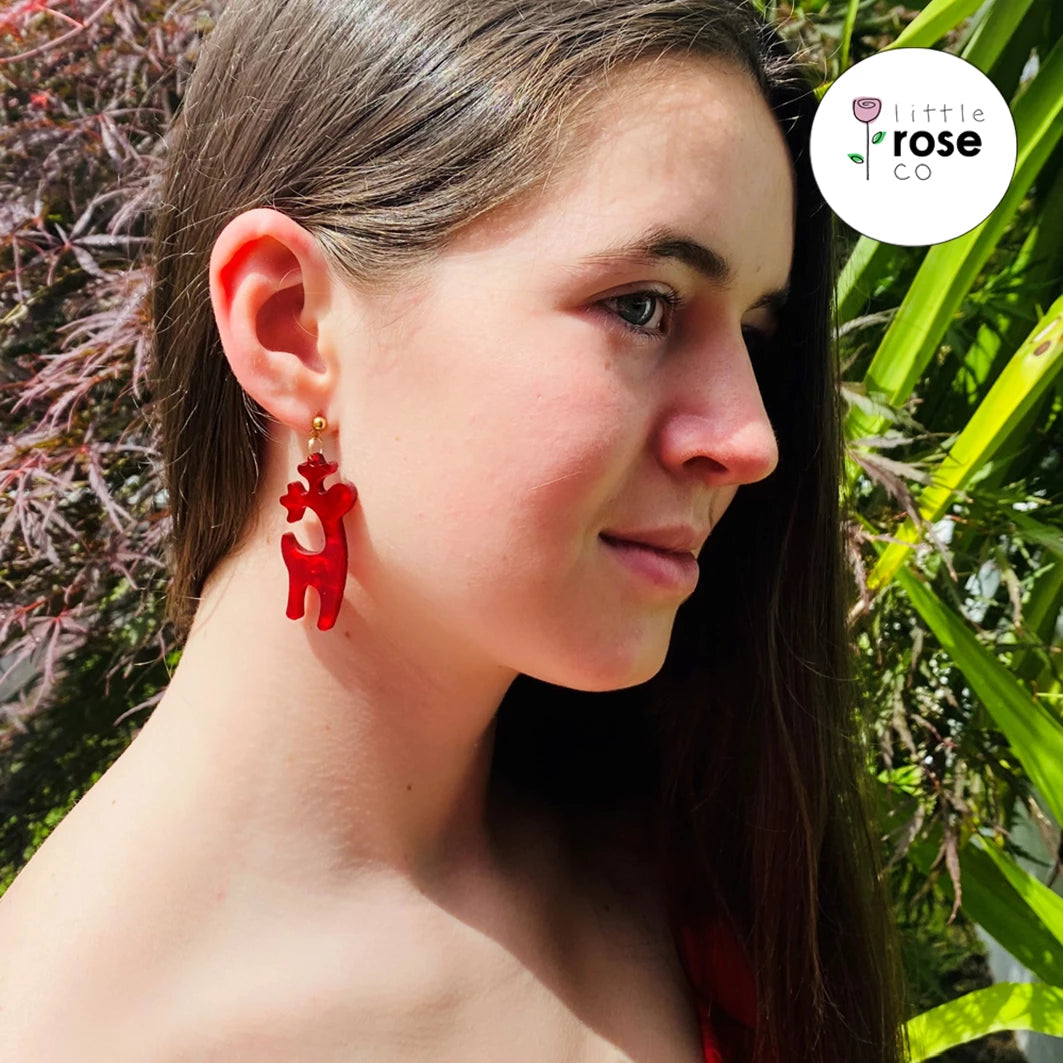 Festive Edition Red Pearl Reindeer Earrings