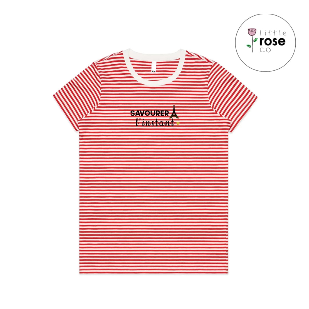 Short-Sleeve Striped "Savourer l'Instant" French T-Shirt
