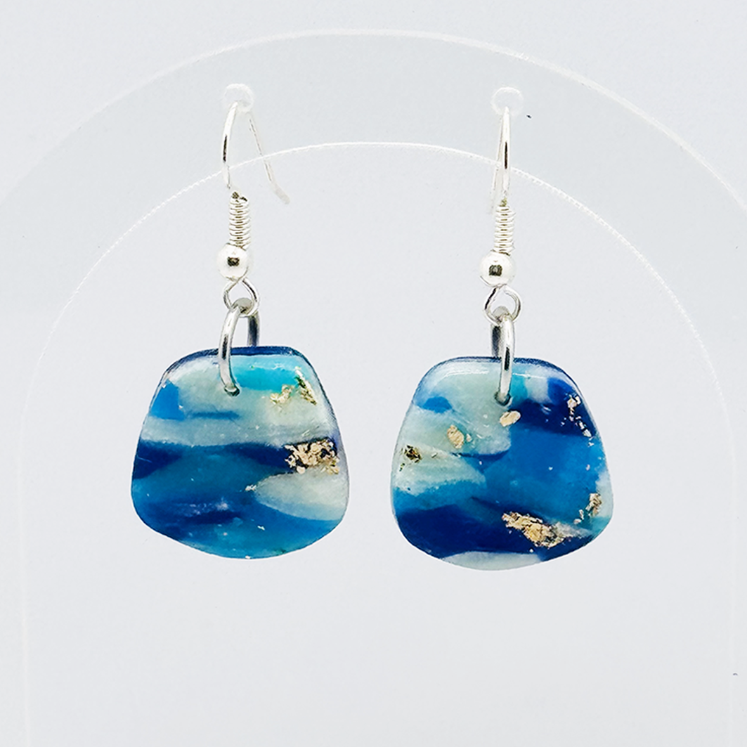 Sea of Blue and Gold Organic Dangle Earrings