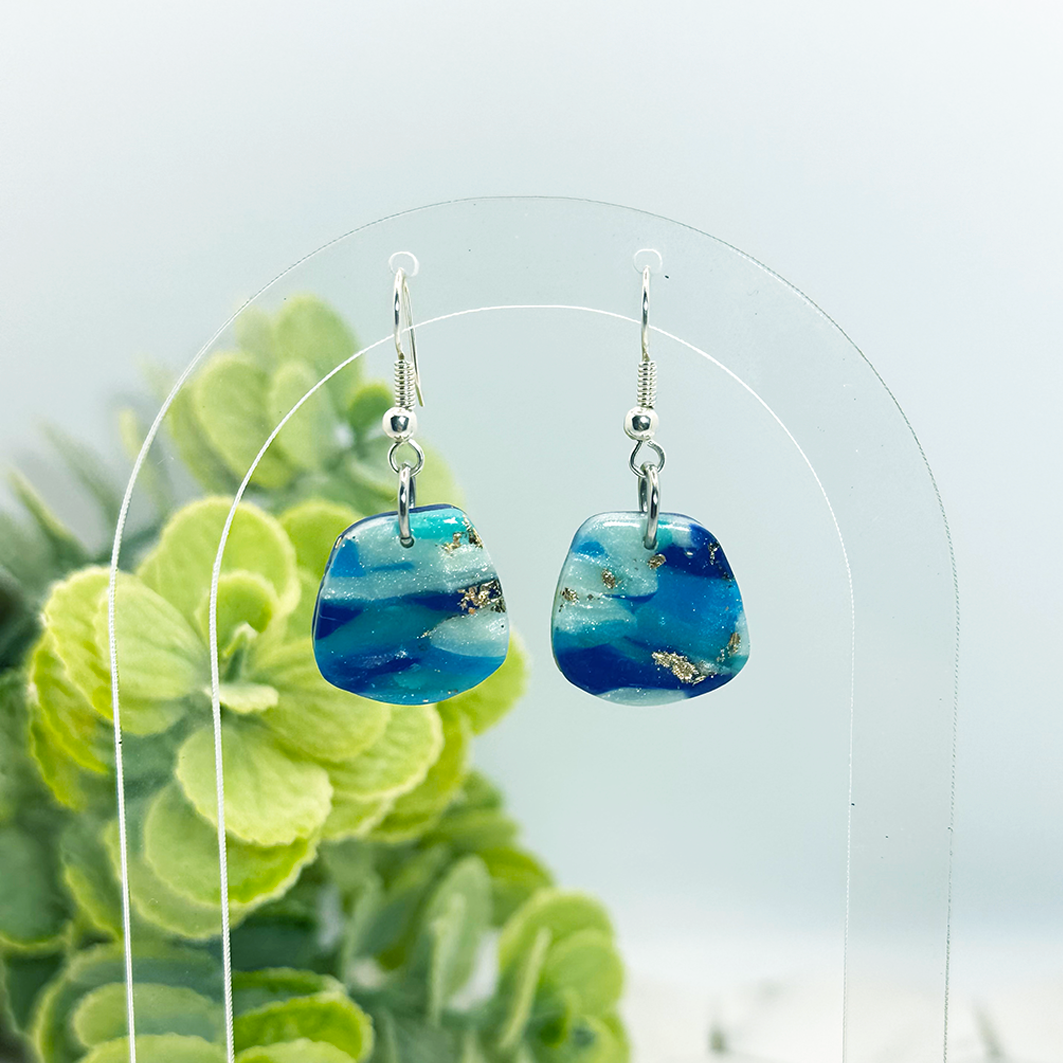 Sea of Blue and Gold Organic Dangle Earrings