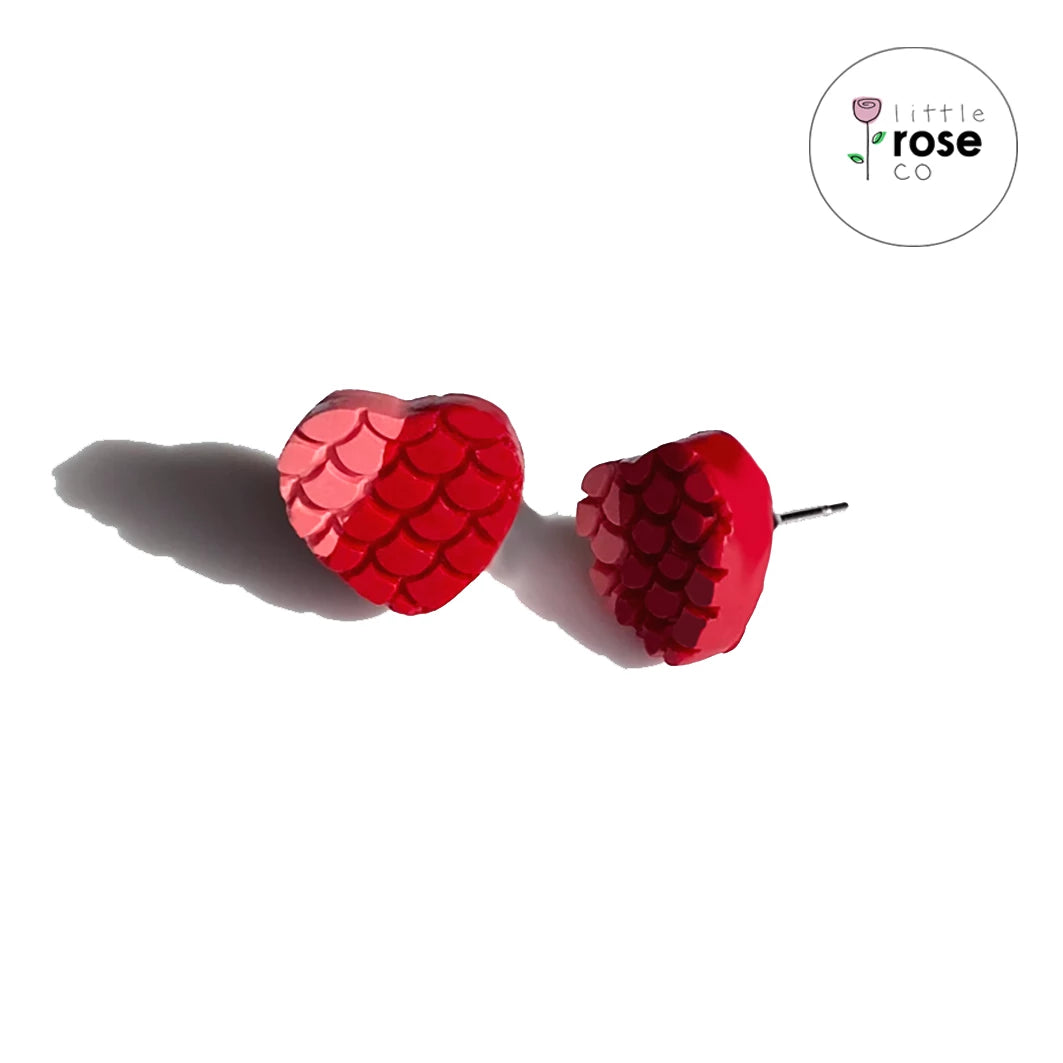 Deep Red & Coral Two-Tone Mermaid Heart Stud Earrings