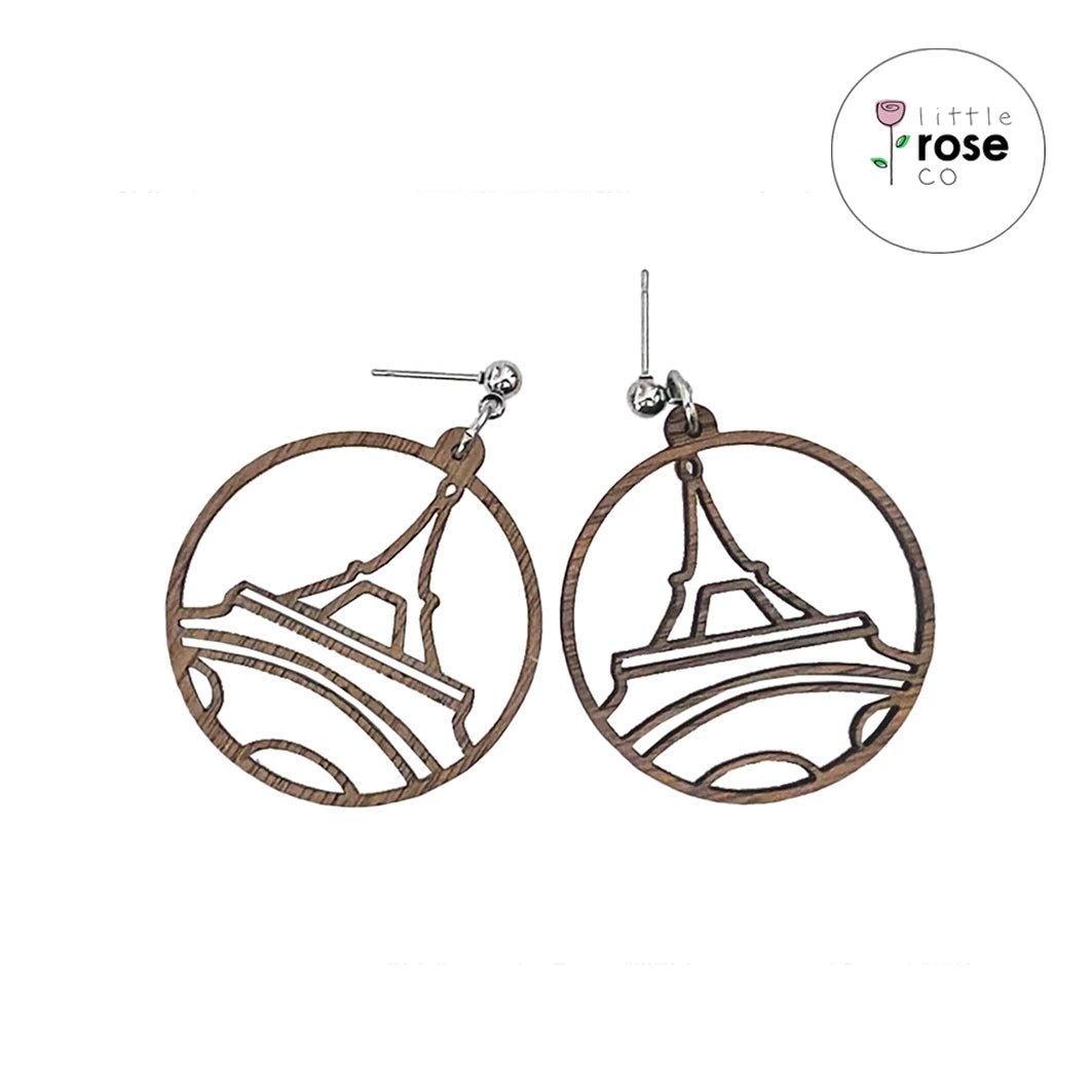 Small Walnut Eiffel Tower Earrings