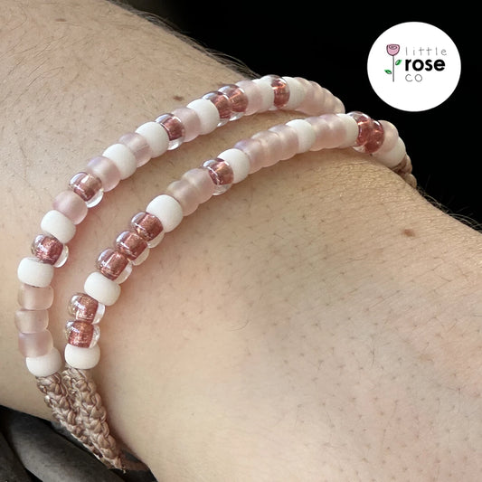 Strength & Wisdom Pink/Beige Morse Code Bracelet Set