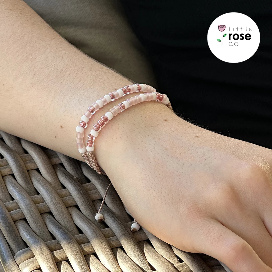 Strength & Wisdom Pink/Beige Morse Code Bracelet Set