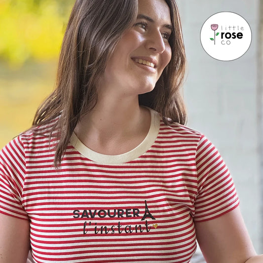 Short-Sleeve Striped "Savourer l'Instant" French T-Shirt